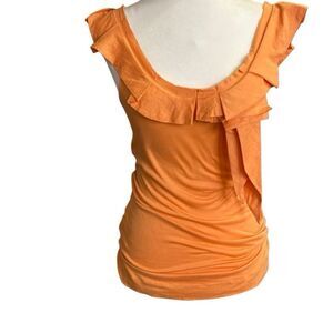 BCBGeneration Womens Tank Top Large Rayon With Cotton Bow Ruffle Neckline Orange